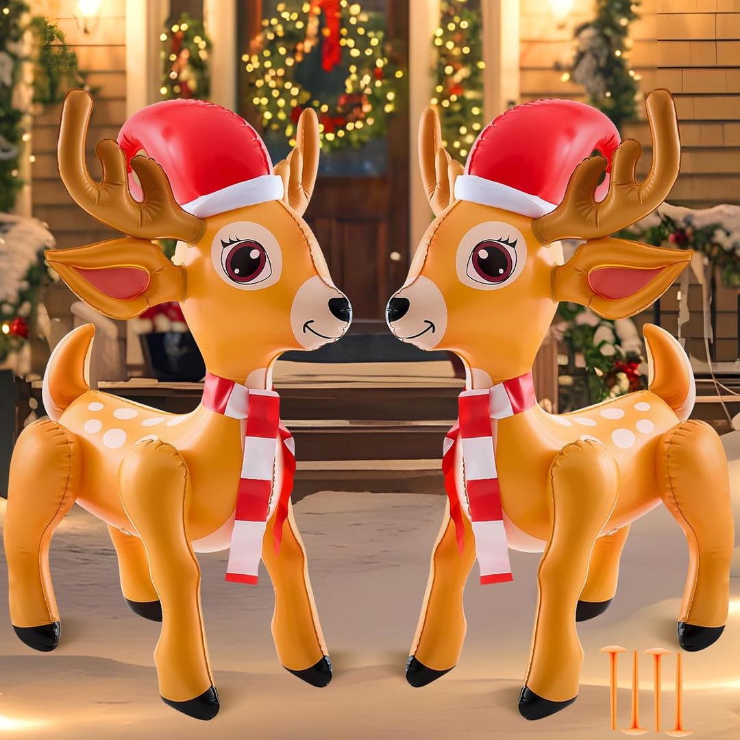Liliful 2 Pcs Giant Inflatable Reindeer Inflatable Christmas Standing Reindeer Deer 36 x 25 Inch Blow up Animals Decorations for Xmas Party Lawn Decorations Gift (Christmas)