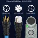 COOLTOP 50 Amp Generator Cord and Power Inlet Box Kit, 50FT Extension Cable STW 6/3+8/1 AWG Generator Cord 125/250V NEMA 14-50P to SS2-50R Pre-Drilled Inlet Box Waterproof Combo Kit, ETL Listed