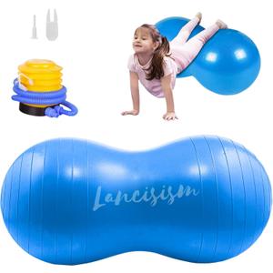 Peanut Ball for Physical Therapy 90 * 45cm with Pump, Lancisism Exercise Yoga Ball Enhance Balance Flexible Seating for Kids Adults Core Strength Training Labor Birthing (Blue)