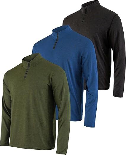 REALESSENTIALS 2 Pack: Men's Dry-Fit Active Quarter Zip Long Sleeve Athletic Performance Pullover  XL