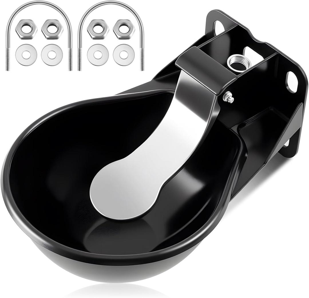 Mysora 2.5 L/ 0.66 Gal Automatic Livestock Waterer, Heavy Cast Iron Push-Paddle Water Trough, Black Stainless Steel Livestock Water Bowl for Horse Cattle Goat Pig 11.8 x 9.06 x 3.94 Inch