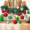 47 Pcs Christmas Chandelier Decor Set with 9 ft Garland Greenery with 280 Branches 21 Pcs Christmas Balls Ornaments Ribbons for Xmas Fireplace Staircase Indoor Outdoor Decor(Classic)