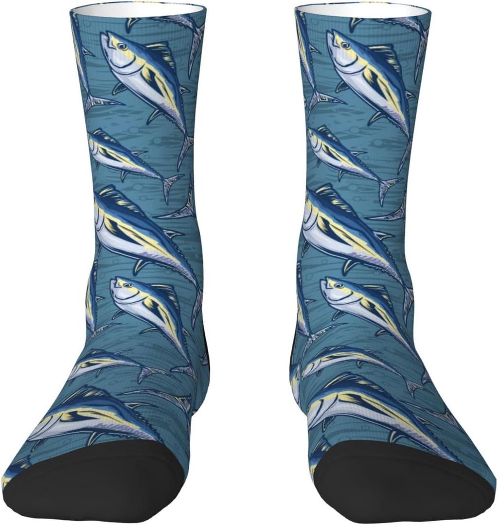 Funny Socks Novelty Crazy Socks Gifts For Women Men (1-2, Blue Ocean Fish)