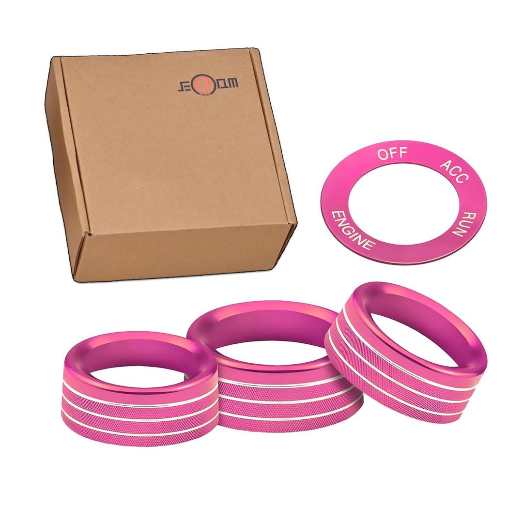 Air Conditioner Switch Button Knob Cover, Car Interior Accessories Radio Volume Control Knob, Aluminum Alloy Trim Rings Compatible with Dodge Challenger Durango 2015-2022 (Pink)