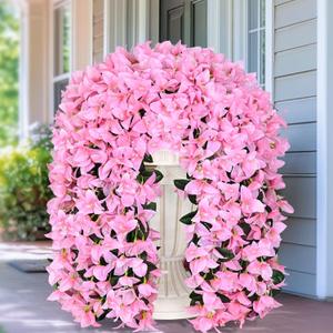 2 Pcs UV Resistant Artificial Flowers for Outdoors, Realistic Faux Silk Bougainvillea Flowers, Fake Hanging Plants for Porch Patio Balcony Decoration (Pink)