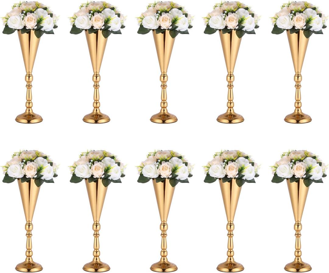10 Pcs Gold Vase Wedding Centerpieces for Tables Centerpiece Table Decorations Metal Tall Artificial Flower Vases for Wedding Reception Party Birthday Event Home Decor