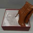 COLETER Women's Knee High Boots Pointed Toe Stiletto Buckle Dress Boots Zipper Heeled Boots Matte Brown 6.5US