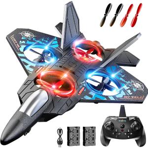 NIPLOOOW Foam Remote Control Airplanes Rc Planes for Kids 4-8, Remote Control Planes Fighter Jet with Light, 360 Flip Fighter Jet Toy, Gravity Sensing, Stunt Roll, Gifts for 6 7 8 10 12 Year Old Boys