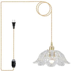 Plug in Pendant Light Fixtures,Hanging Light Fixture Transparent Glass Pendant Light 10.6in E26 Pendant Lighting for Kitchen Island, Bedroom, Dining Room, Living Room