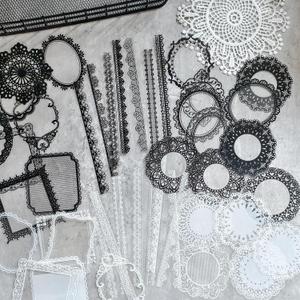 240 PCs Lace Scrapbook Stickers,Waterproof Cutout Transparent Sticker PET Transparent Lace Stickers for Scrapbooking DIY Decoration Making Notebook Frame Album Handmade(Black and White)