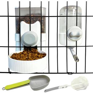 Rabbit Gravity Feeder Waterer Set Automatic Guinea Pig Food Water Dispenser Food Water Bowl Feeding Station for Puppy Kitten Guinea Pigs Chinchilla Hedgehog Small Animals (Grey)