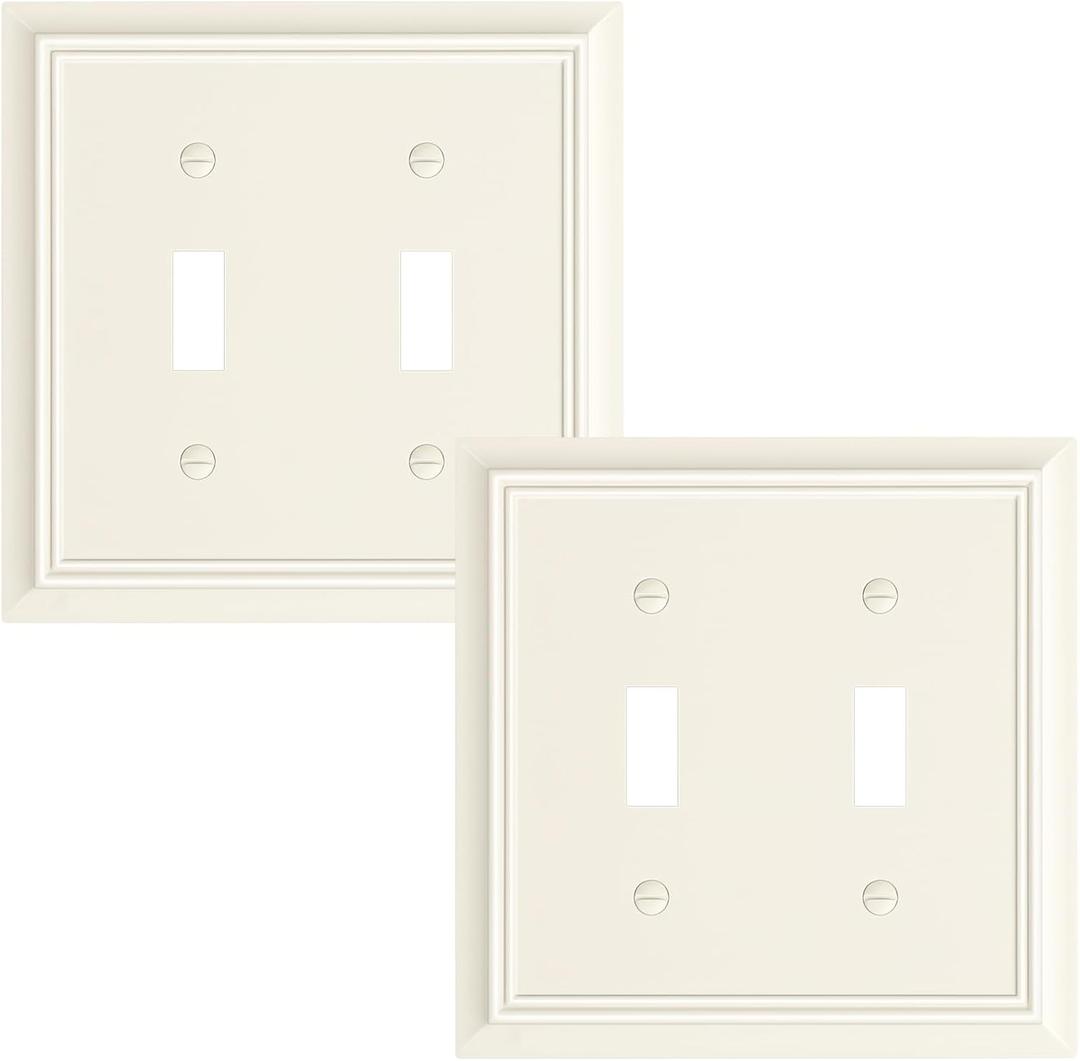 2-Pack Double Toggle Light Switch Cover Plate, Durable Natural Bamboo Fiber Decorative Switch Plate Covers, Light Almond 2 Gang Wall Plate, Corrosion Resistant