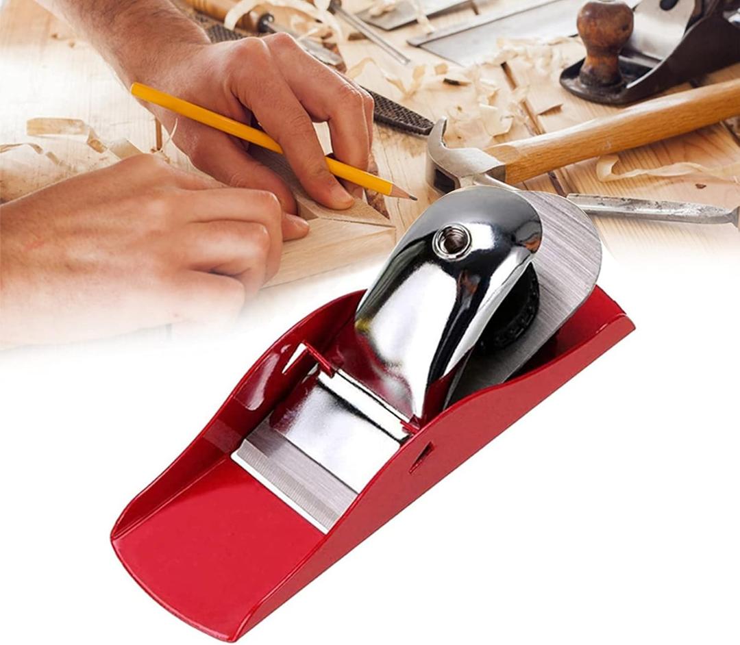 Mini Hand Planer 3-1/2 inch Red Adjustable, used for Wood Craft Processing, Carving and Trimming Projects, Carpenter DIY Model Making (Hand Planer Red)