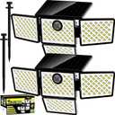 AmeriTop Luces solares para exteriores, luces de seguridad con sensor de movimiento de 4 cabezales, luces de pared de inundacin gran angular, luz de pared resistente a la intemperie para camino de (6500k)