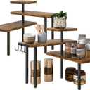 IBUYKE Kitchen Countertop Organizer,Set of 2,3-Tier Wooden Spice Racks,Bathroom Counter Organizer,Rotating Adjustable,Corner Shelf for Kitchen,Coffee Bar, Cabinet, Desk,Rustic Brown,TLJ023H-2