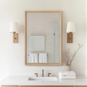 Oak Wood Effect Framed Wall Mirror, 20x30 Rectangle Mirror, 1/8" Anti-desilvering Tempered Glass, Sustainable& Sturdy Frame, Anti-Rust, HD Reflection &3min Fast Setup for Bathroom Living Room