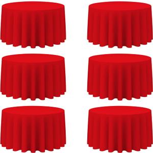 BRILLMAX 6 Pack Red Round Tablecloths 120 Inch for 60 Tables - 150 GSM Polyester Fabric, Floor Length Drop, Water, Stain & Wrinkle Resistant Cloth Cover for Wedding Reception Banquet Dining Party
