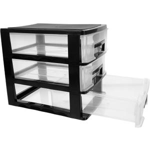 MAGICLULU Three-layer Drawer Type Closet Organizer Portable Plastic Storage Cabinet with Transparent for Home Office Living and Study Use Black