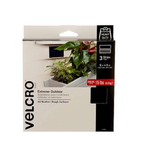 VELCRO Brand Outdoor Wide Heavy Duty Strips | 6" x 4" Pk of 3| Holds 15 lbs | Black Extreme Industrial Strength Adhesive Fasteners | Strong Weather Resistance for Rough Surfaces