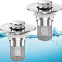 Sink Stopper Hair Catcher,(2PCS) Pop-up Sink Drain Strainer with Removable Stainless Steel Strainer Basket Hair Catcher, Bathroom Sink Strainer for Bathroom Sink Stopper Replacement