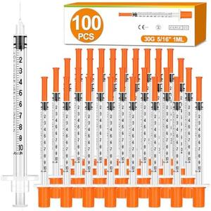 100 Pack 1ml Syringes with Needle-30Ga 1/2Inch, Individually Sealed Packaging