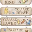 Hatzelou 4PCS Classic Winnie Baby Room Decor, Pooh Nursery Decor, the Pooh Wall Decor Sign Gifts, You Are Kind Brave Inspirational Quotes, Adorable Winnie Sign for Home Bedroom Nursery