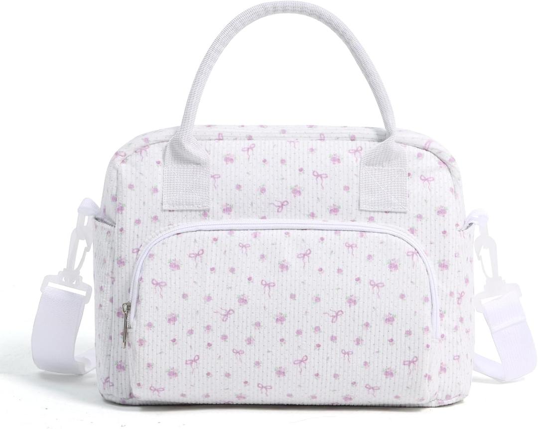 2 x MAMONA Lunch Bag for Women Men Large Capacity Reusable Lunch Box Corduroy Insulated Cooler Tote Bags for Office Picnic