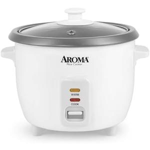 AROMA® Rice Cooker, 3-Cup (Uncooked) / 6-Cup (Cooked), Small Rice Cooker, Oatmeal Cooker, Soup Maker, Auto Keep Warm, 1.5 Qt, White, ARC-363NG