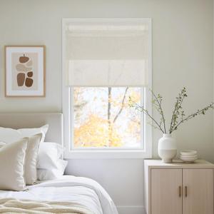 NICETOWN Linen Farmhouse French Door Curtain, No Drill Roman Shades for Window, Ivory Thick Linen Blended Light Filtering Solid Window Cover for Glass Patio, 30" Wx 72" L, 1 PC