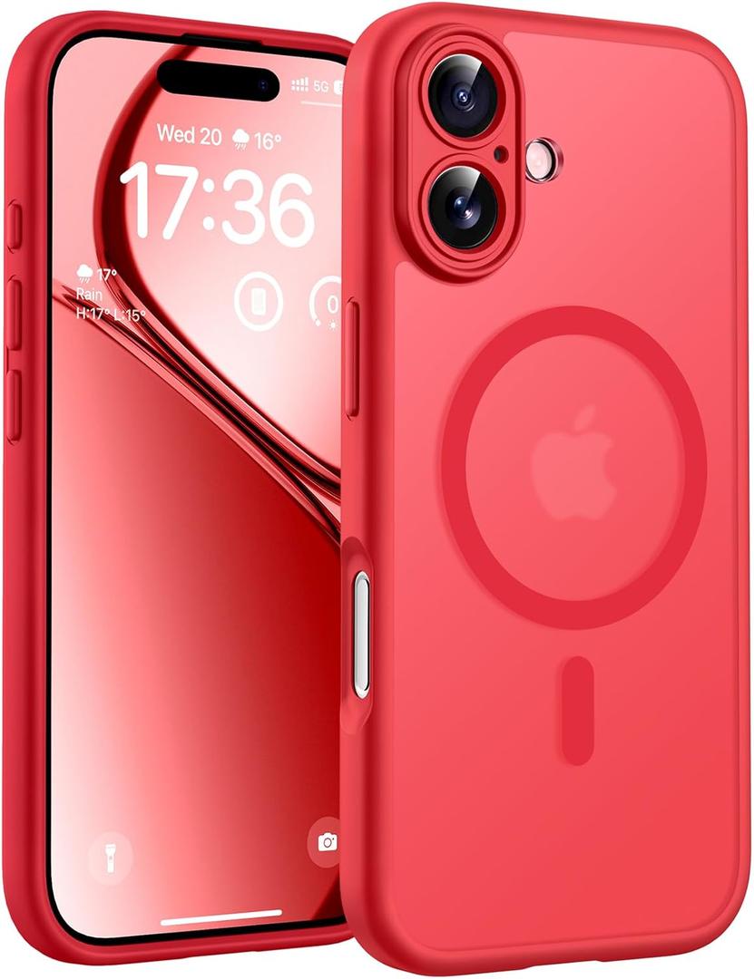 TOCOL for 17 Case, Full Camera Protection, Built-in Magnetic Ring, Compatible with Magsafe Charger, Drop Protection, Translucent Matte Phone Case for Phone 17 6.3 inch (Red)