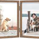 4x6 Double Picture Frame Wooden Hinged Photo Frame Definition Glass Stand Vertically on Desktop or Tabletop (Grain)