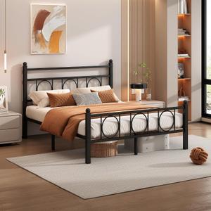 Full Bed Frames with Headboard, Noise Free, Easy Assembly, Black