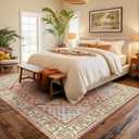 9x12 Area Rugs for Living Room, Machine Washable Low Pile Rug, Non Slip Backing Boho Rugs for Bedroom, Printed Soft Vintage Carpet Orange 9 x 12