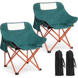 2 Pack Compact Camping Chairs Portable Folding for Outside with Carry Bag Lightweight Moon Chairs for Travel Picnic Hiking Beach Fishing, 600D Oxford, Supports 330lbs(Green)