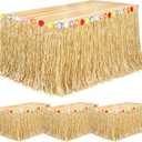Fovths 4 Pack Luau Grass Table Skirt Natural 9 Feet x 29.5 Inch Hawaiian Table Skirt for Tropical Hawaiian Party Decorations Luau Party Costume Party, Straw Yellow