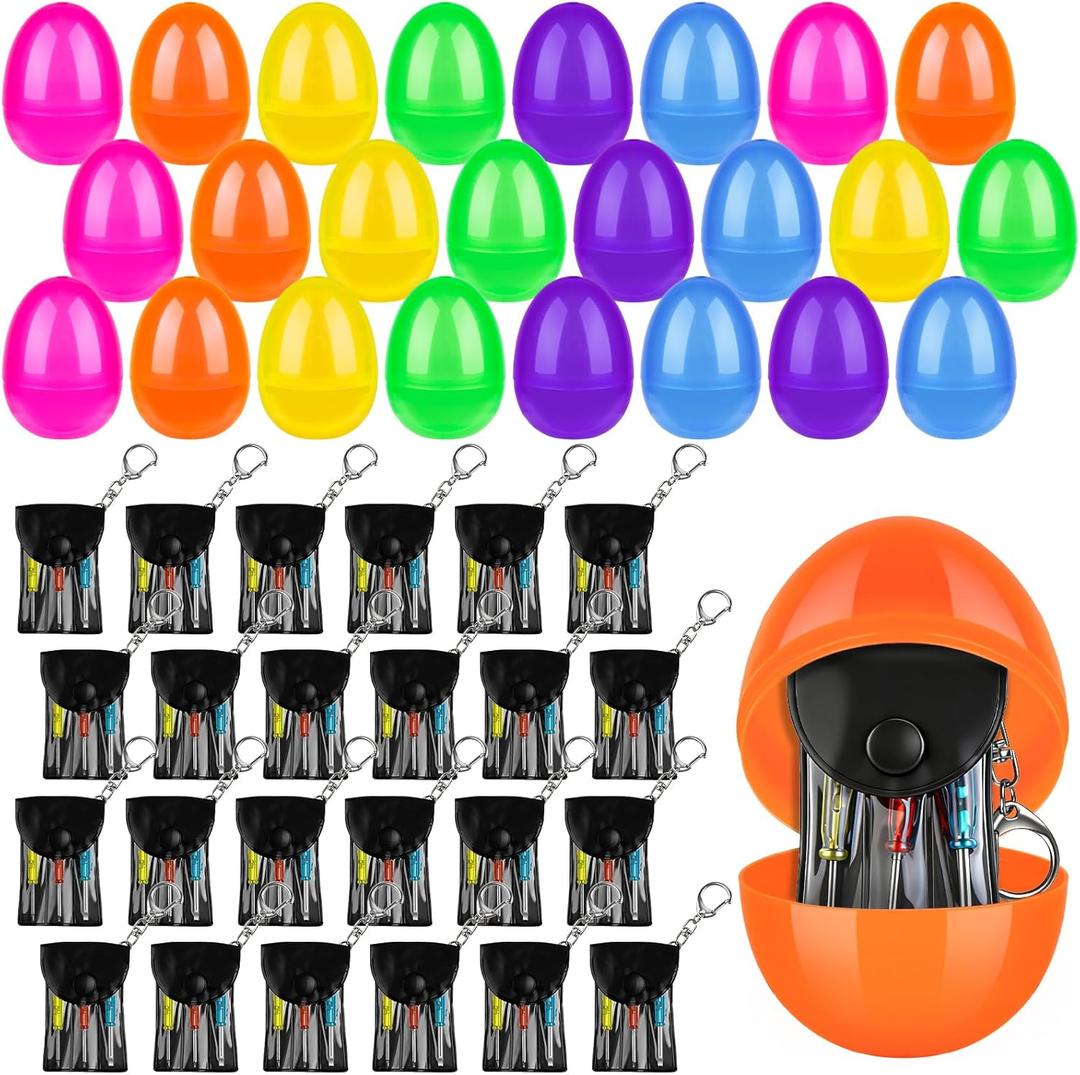 24 Packs Easter Eggs Prefilled with Screwdriver Set Prefilled Easter Basket Stuffers for Men Adult Gifts Bulk Egg Hunt Party Favors Classroom Prize Supplies
