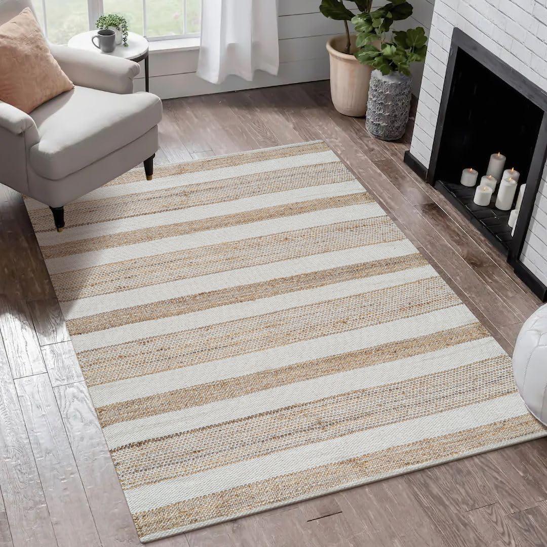 WeWove Hand Woven Area Rug 4x6 Feet Natural White
