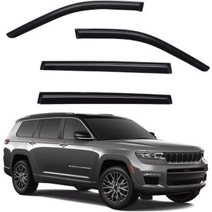 Window Visors Rain Guards Compatible with 2021-2026 Jeep Grand Cherokee L, Out-Channel Side Window Wind Deflectors Vent Shades Accessories, Dark Smoke 4 Pcs, 2022 2023 2024 2025