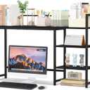 Snughome Desk Shelf, 44.9" Large Desktop Organizer Shelf, Desk Hutch for Monitor, 4 Tier Display Rack, Wooden Desktop Bookshelf Storage Rack for Home Office Dorm (Black)