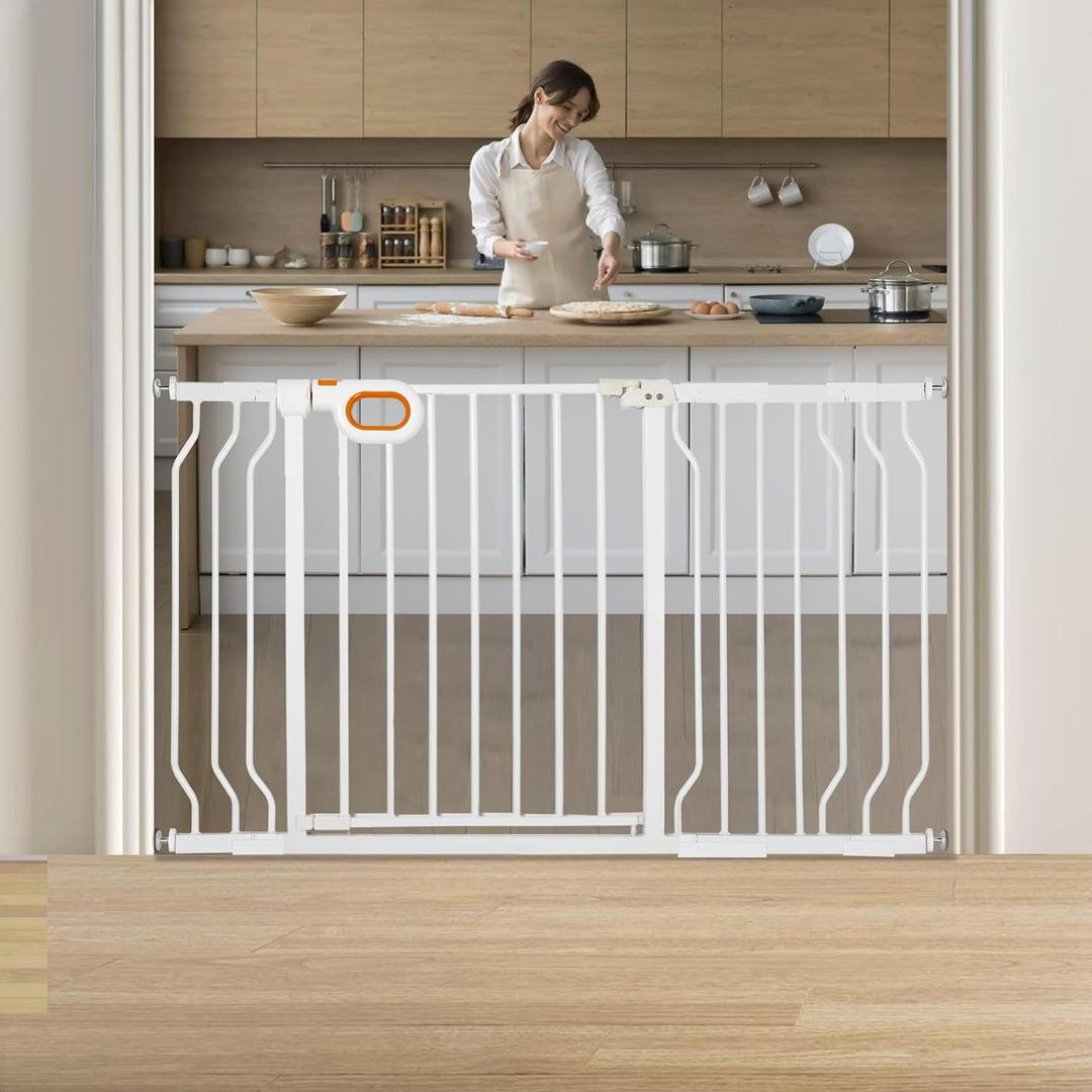 owlie Baby Gate for Stairs 29-52 Inch Wide, Safety Gate for Baby Adjustable Pet Gate with Door Pressure Mounted Gates for Kids Toddler Dogs Extension Kit Indoor Stairway Doorway White (30.5'' Tall)