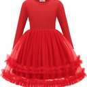 Arshiner Girls Tutu Dresses Toddler Fall Winter Long Sleeve Fluffy Tulle Party Dress for Kids 3-8Y (Red)