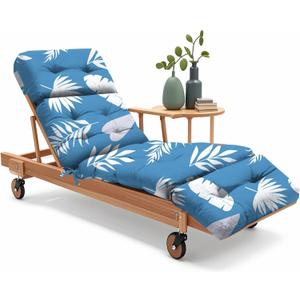 Outdoor Chaise Lounge Chair Cushion 75.1 x 22.8 x 4.7 Inches 100% Waterproof Replacement Cotton Patio Pool Lounge Chair Cushion for Outdoor Furniture with Ties, Blue Leaf