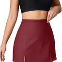 EXLURA Women's Mini Skirt with Shorts Underneath High Waisted A-Line Double Slit Front Zipper Casual Stretchy Skort SIZE XL