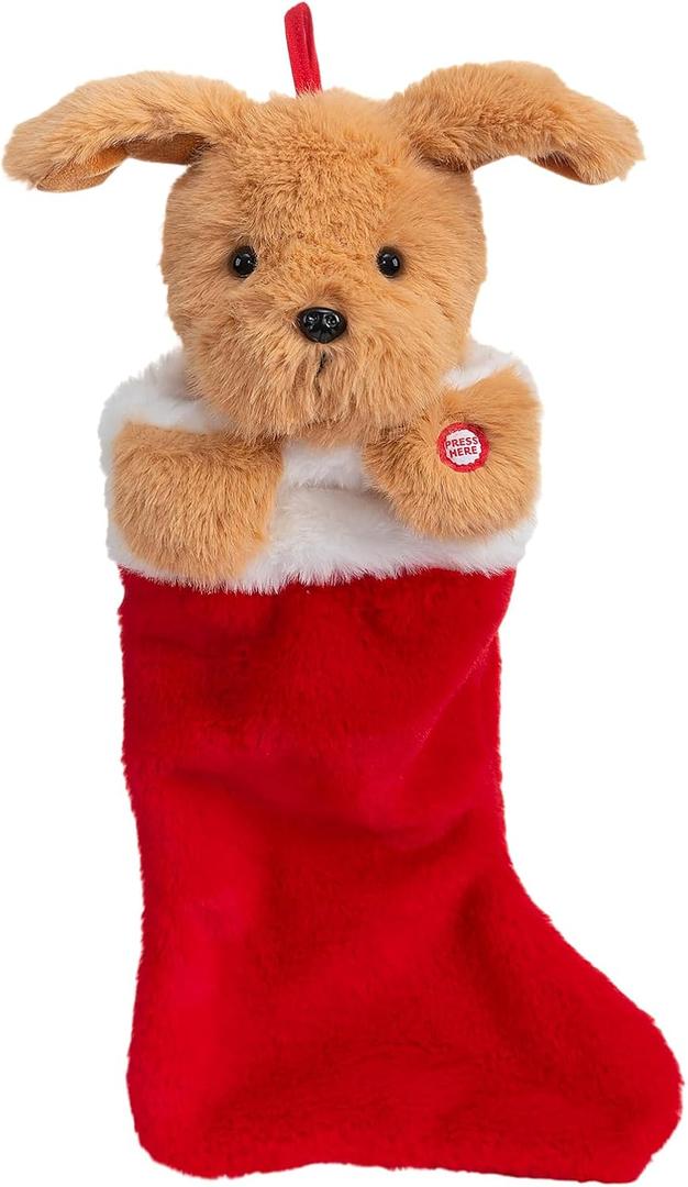 HollyHOME Christmas Stockings Animated Golden Retriever Puppy Head Stockings with Music and Flapping Ears Hanging Xmas Decoration Socks Ornament 19 Inch