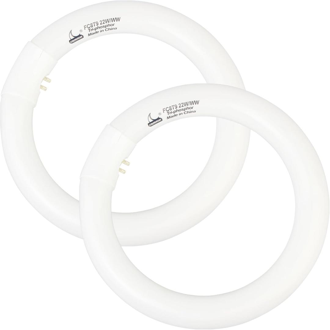 CHKADAWA FC8T9/KB 22W Round Light Bulb, 8 Inch T9 22 Watt Circular Fluorescent Light Bulbs, Replacement Circline Fluorescent Lamp, Warm White 3000K 1400 Lumens, G10q 4 Pin Prong, 2 Pack
