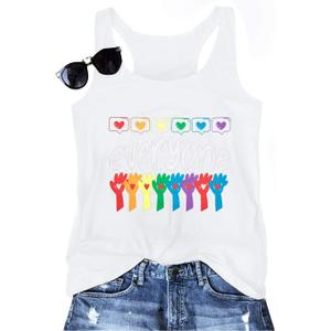 BANGELY Gay Pride Tank Top Women Everyone is Here Rainbow Heart Graphic Shirt LGBTQ Equality Inspiried Tank Casual Vest Tops S