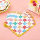 200 PCS Pastel Paper Plates Tableware Set Serves 50 Pastel Gingham Plates Disposable Dinnerware 50 9" Plates 50 7" Plate 50 9oz Cups 50 Napkins for Birthday Baby Shower Wedding