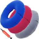 JDVBDNK 3 Pack Inflatable Donut Pillow, Portable Hemorrhoid Pillow, Butt Pillows for Sitting Tailbone, Seat Donut Cushions for Pressure Relief for Home, Office or Car (Blue-Black, red, Gray)