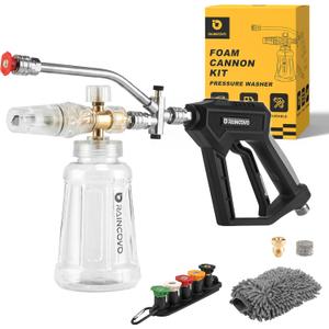 Foam Cannon with Short Pressure Washer Gun, Dual Connector Accessories, Snow Soap Attachment for Car Wash, 5 Nozzles Tips with Holder, 1/4 Quick Connect, Additional 1.1 mm Orifice Nozzle