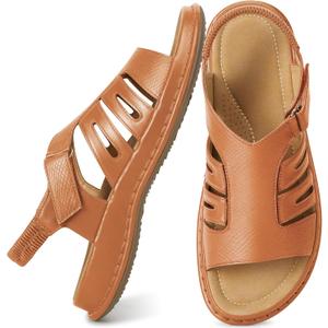 Larwen Womens Sandals Dressy Comfortable: Brown 8.5 Fashion Summer Flat Sandal for 2026 - Arch Support Ankle Strap for Casual Walking